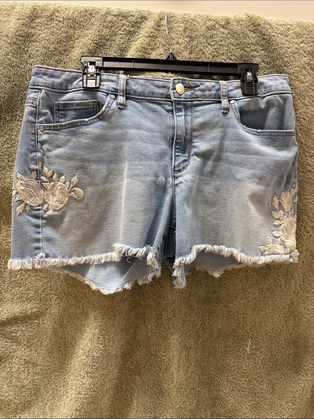 Embroidered Light Blue Denim Cutoff Shorts